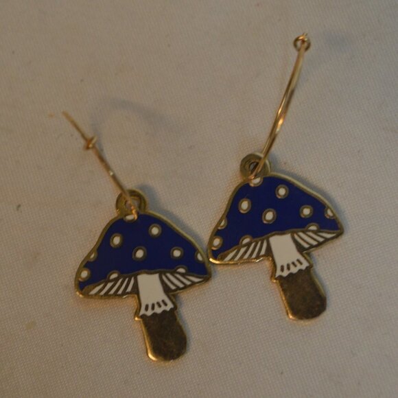 ART BY CIARA  Gold Filled Blue Mushroom Earrings - Picture 3 of 4